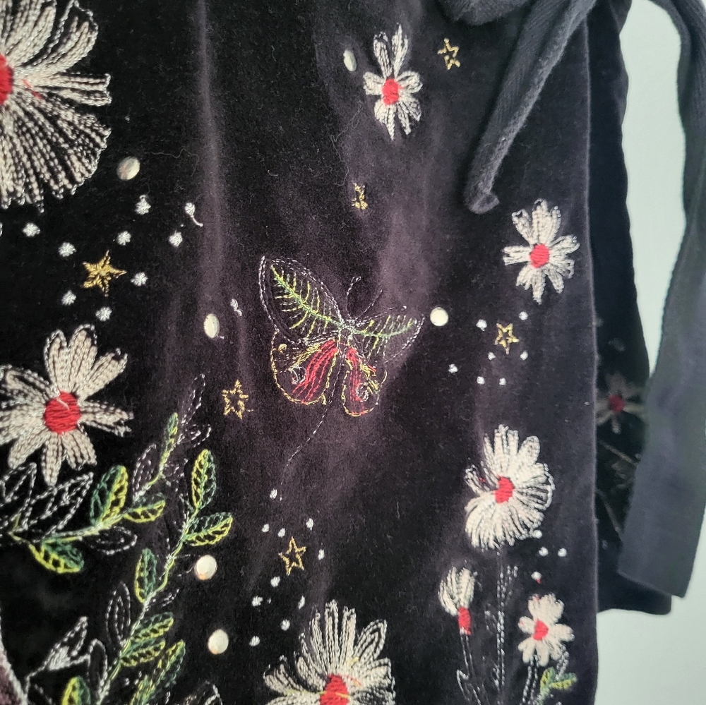 Zara Woman Size XS Embroidered Skort Wrap Shorts Black Velvet Face Whimsical - Picture 4 of 14